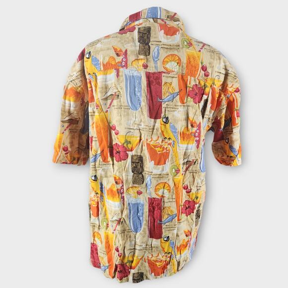 D'em Crazy Hawaiian Button Down Men's XL Floral Tikki Cocktail Design Beachwear - Picture 5 of 7